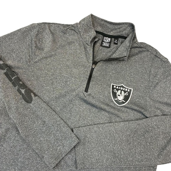 NFL Other - NFL Team Apparel Raiders Pullover Mens Medium‎ Gray Quarter Zip Heathered Logo